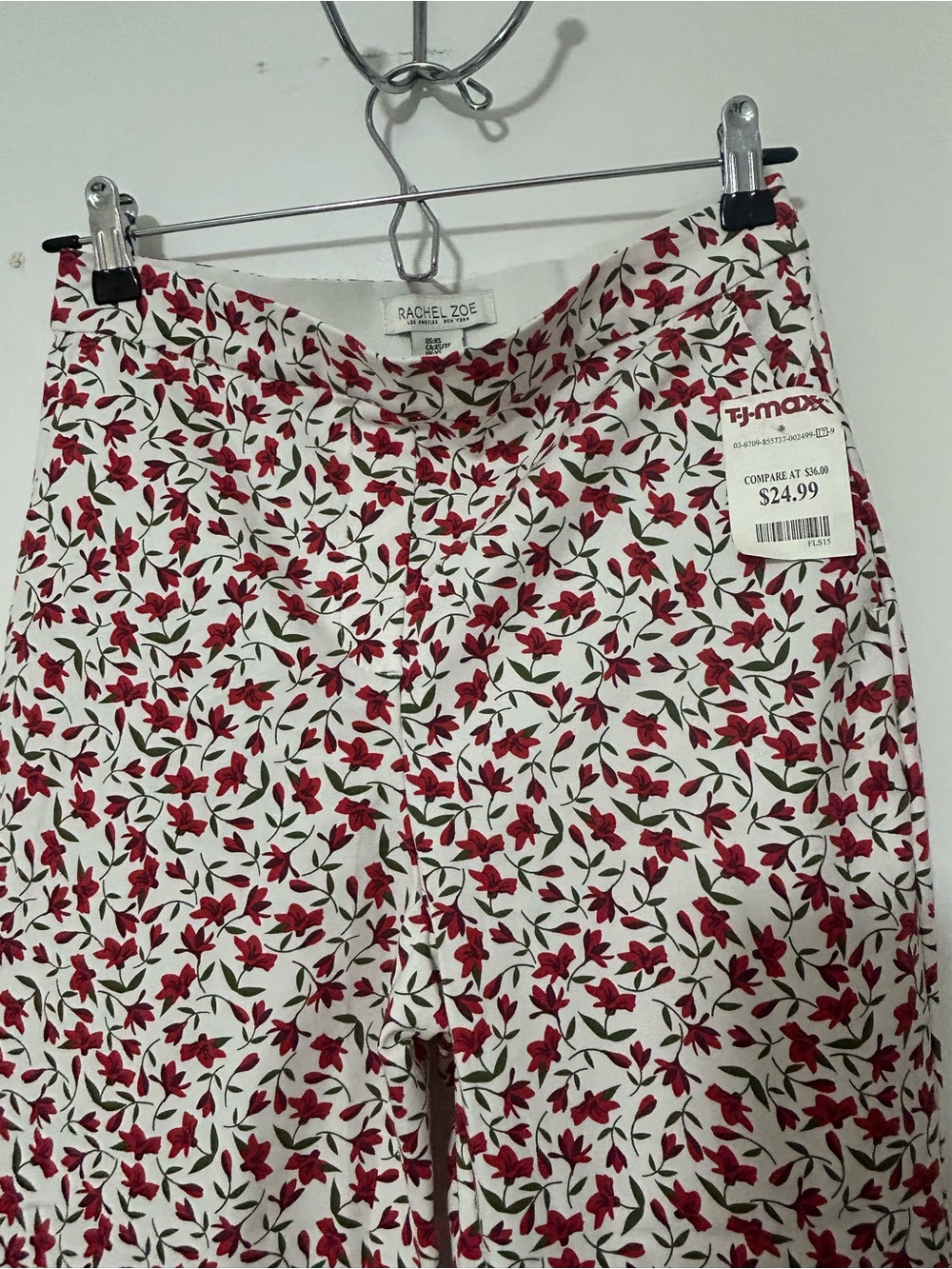 Rachel Zoe Cream Cropped Pants with Red Floral Print - Picture 2 of 4